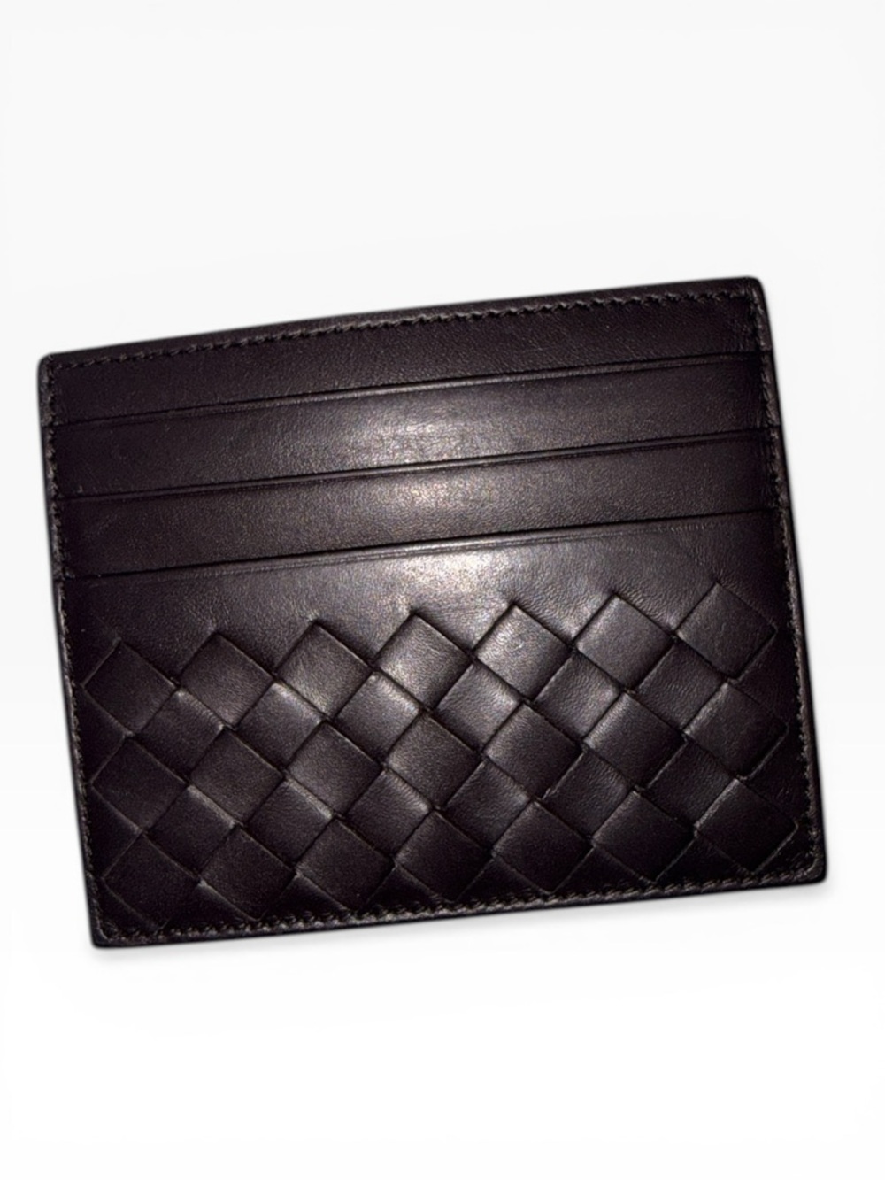 Bottega Veneta Intrecciato Leather Card Case Brown Wallet Authenticated
